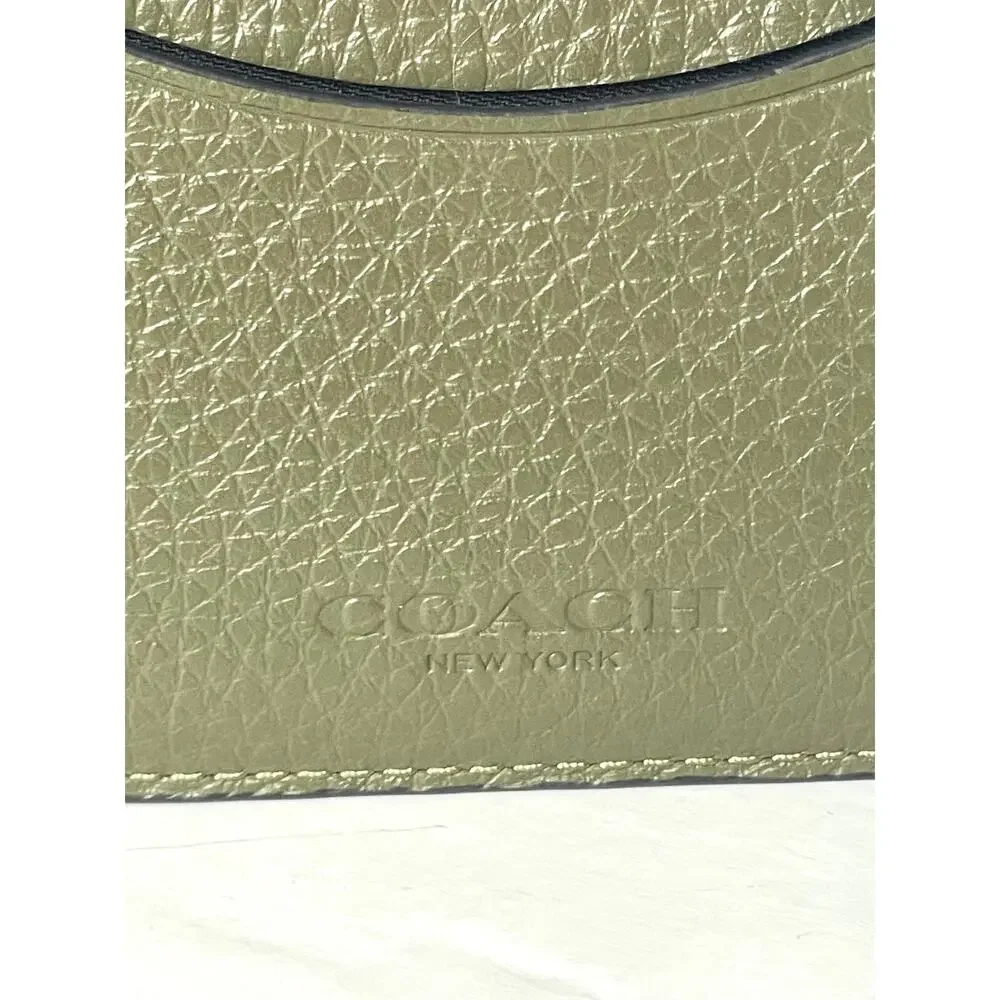 Coach Card Case Money Clip Olive Green Crossgrain Leather Mens CDC79